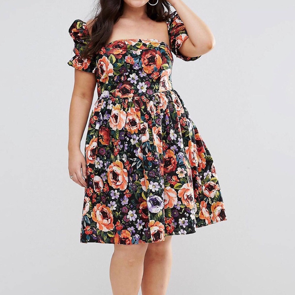 NEW ASOS CURVES FLORAL OFF THE SHOULDER DRESS